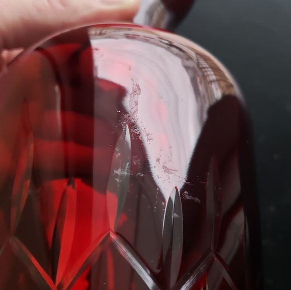 Vintage Ruby Red Flash To Clear Vase/Dicanter - Picture 9 of 16